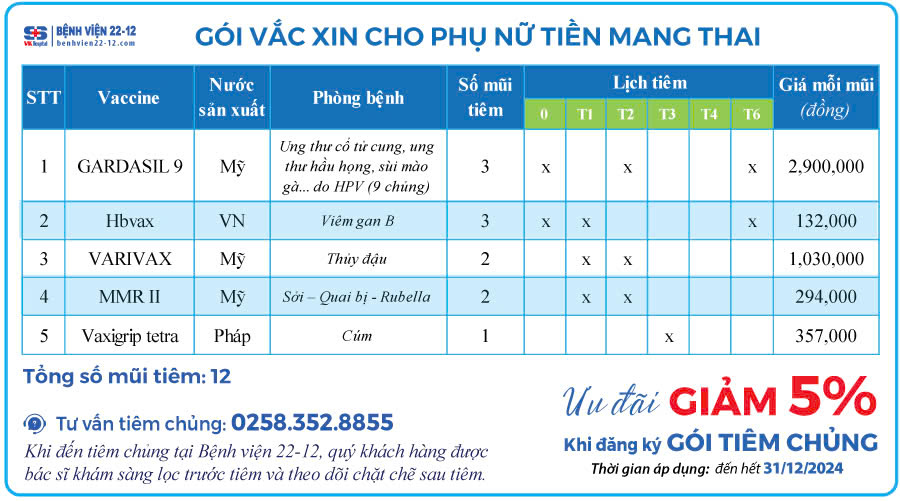 Bệnh viện 22-12 | Giảm 5% gói tiêm tiền mang thai Bệnh viện 22-12 | Giảm 5% gói tiêm tiền mang thai